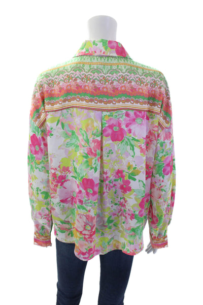Current Air Womens Floral Print Collared Button-Down Shirt Pink Size S