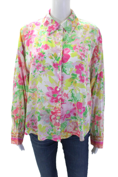 Current Air Womens Floral Print Collared Button-Down Shirt Pink Size M