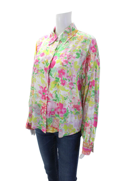Current Air Womens Floral Print Collared Button-Down Shirt Pink Size M