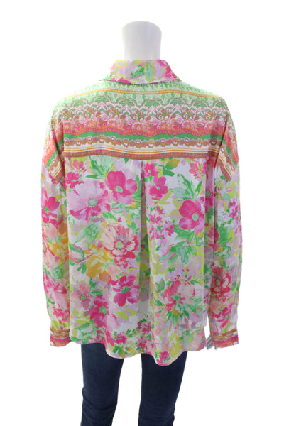 Current Air Womens Floral Print Collared Button-Down Shirt Pink Size M