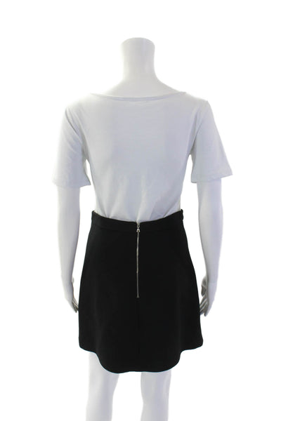 David Koma Womens Double Side Zip Knee Length Crepe A Line Skirt Black Size 10
