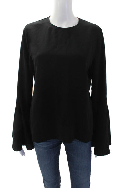 Frame Womens Long Sleeve Crew Neck Boxy Crepe Top Black Size Small