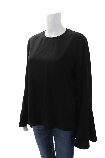 Frame Womens Long Sleeve Crew Neck Boxy Crepe Top Black Size Small