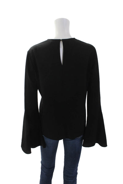 Frame Womens Long Sleeve Crew Neck Boxy Crepe Top Black Size Small