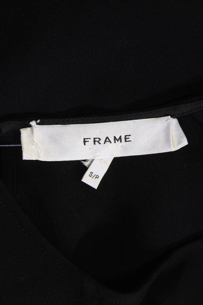 Frame Womens Long Sleeve Crew Neck Boxy Crepe Top Black Size Small