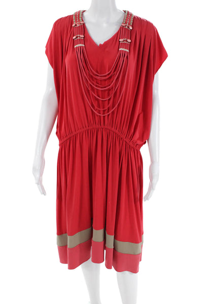 Ranna Gill Womens Gemstone Accent Elastic Waist Short Sleeve Dress Red Size XL
