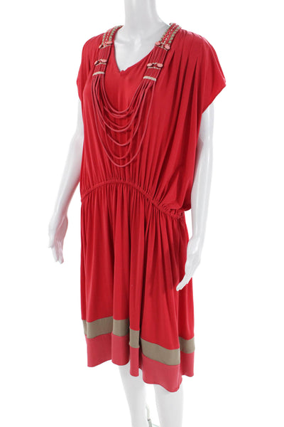Ranna Gill Womens Gemstone Accent Elastic Waist Short Sleeve Dress Red Size XL