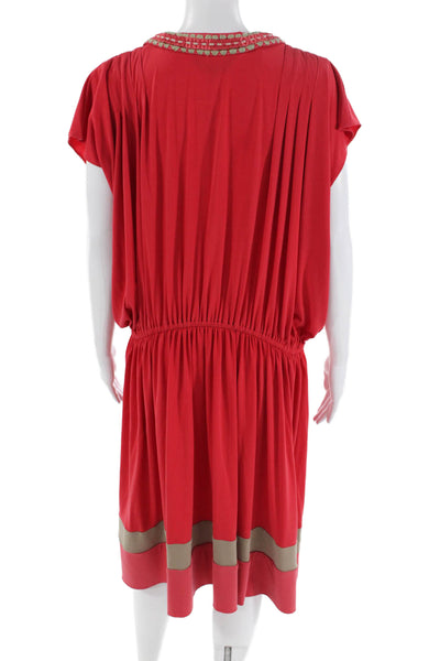 Ranna Gill Womens Gemstone Accent Elastic Waist Short Sleeve Dress Red Size XL