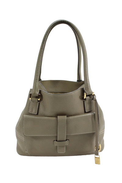 Loro Piana Womens Leather Gold Tone Hardware Globe Shoulder Bag Beige Size S