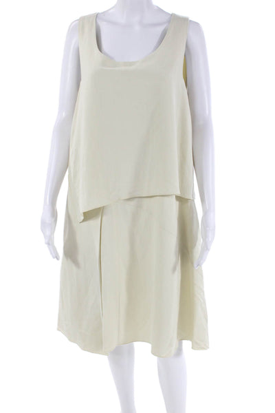Hache Womens Layered Scoop Neck Zip Up Sleeveless Mid-Calf Dress Cream Size 46