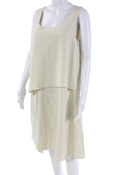 Hache Womens Layered Scoop Neck Zip Up Sleeveless Mid-Calf Dress Cream Size 46