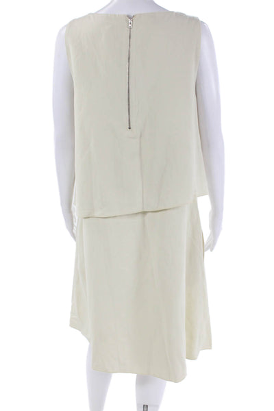 Hache Womens Layered Scoop Neck Zip Up Sleeveless Mid-Calf Dress Cream Size 46