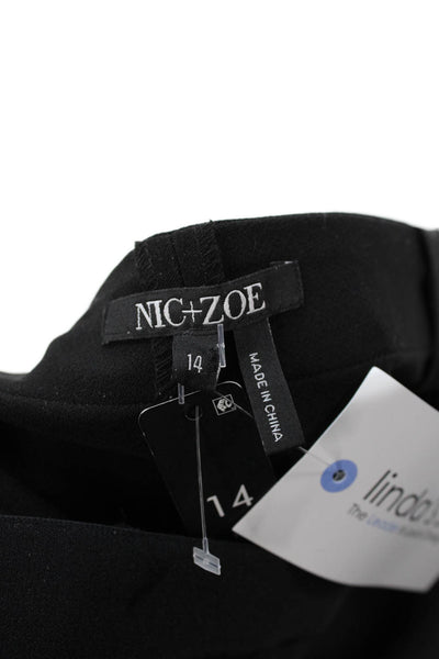 Nic + Zoe Womens Two-Toned Elastic Waist Mid-Rise Tapered Pants Black Size 14