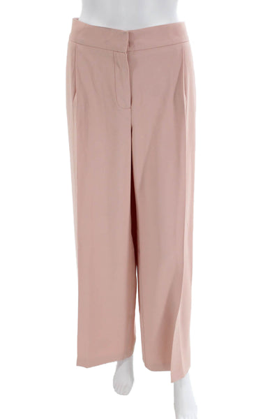 Trina Turk Womens Solid Pleated Two Pocket Straight Pants Trousers Pink Size 14