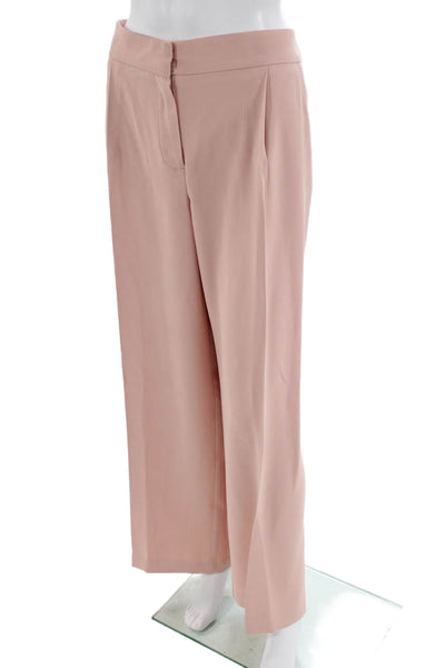 Trina Turk Womens Solid Pleated Two Pocket Straight Pants Trousers Pink Size 14
