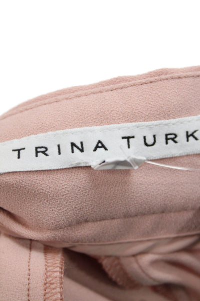 Trina Turk Womens Solid Pleated Two Pocket Straight Pants Trousers Pink Size 14