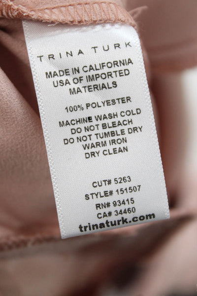 Trina Turk Womens Solid Pleated Two Pocket Straight Pants Trousers Pink Size 14