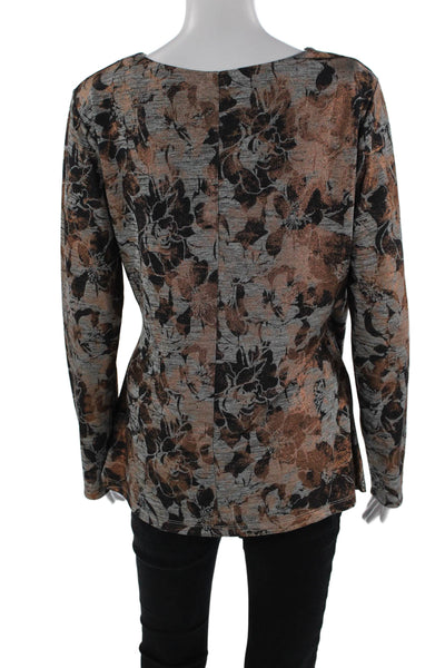Nic + Zoe Womens Metallic Floral Long Sleeve Knit Blouse Top Gray Size L