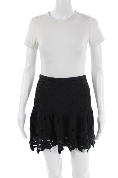 J Crew Womens Cotton Floral Embroidered Pleated Zip Up Skirt Black Size 0