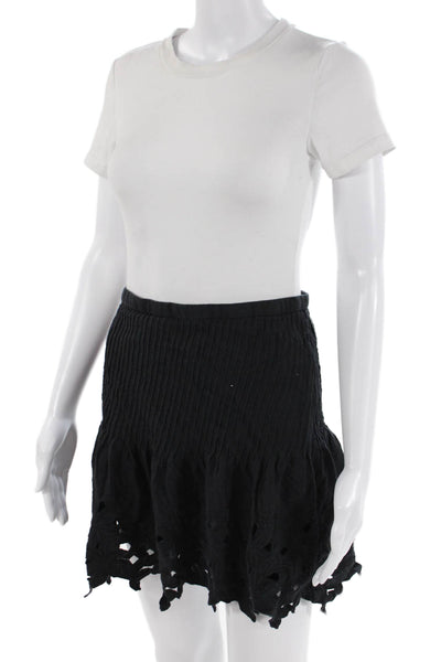 J Crew Womens Cotton Floral Embroidered Pleated Zip Up Skirt Black Size 0