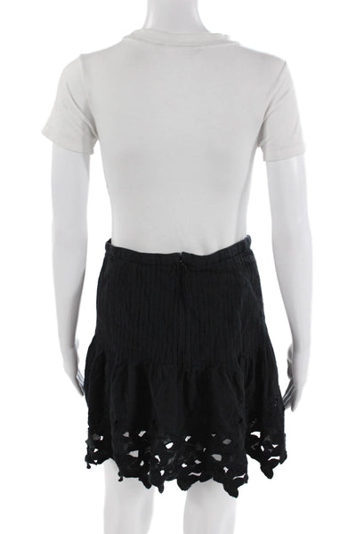 J Crew Womens Cotton Floral Embroidered Pleated Zip Up Skirt Black Size 0
