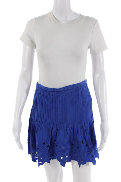 J Crew Womens Cotton Floral Embroidered Pleated Zip Up Skirt Blue Size 0