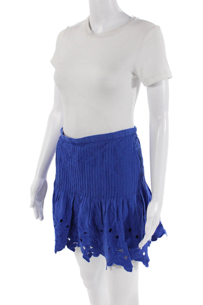 J Crew Womens Cotton Floral Embroidered Pleated Zip Up Skirt Blue Size 0