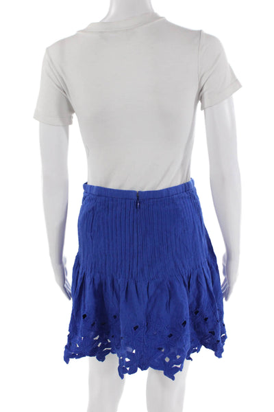J Crew Womens Cotton Floral Embroidered Pleated Zip Up Skirt Blue Size 0
