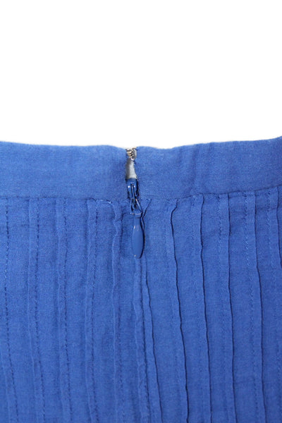 J Crew Womens Cotton Floral Embroidered Pleated Zip Up Skirt Blue Size 0