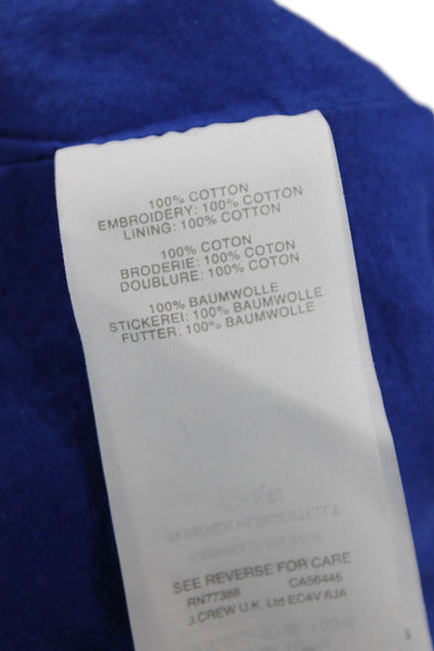 J Crew Womens Cotton Floral Embroidered Pleated Zip Up Skirt Blue Size 0