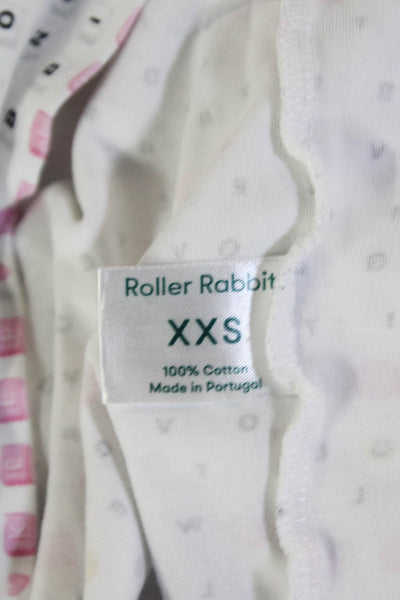 Roller Rabbit Womens Button Front Collared Logo Pajama Shirt White Pink Size 2XS