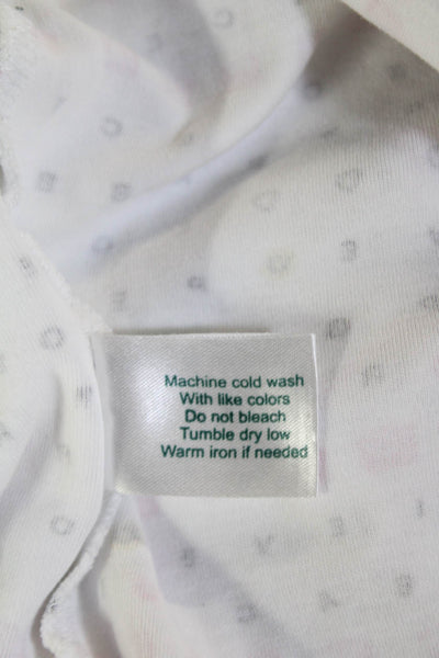 Roller Rabbit Womens Button Front Collared Logo Pajama Shirt White Pink Size 2XS