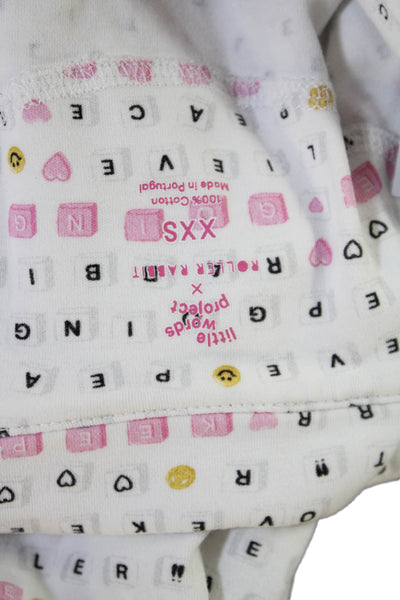 Roller Rabbit Womens Button Front Collared Logo Pajama Shirt White Pink Size 2XS