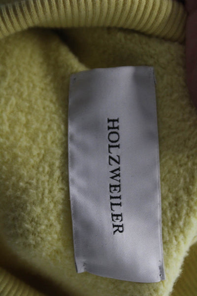 HOLZWEILER Womens Long Sleeve Mock Neck Hanger Sweatshirt Yellow Cotton Size XS