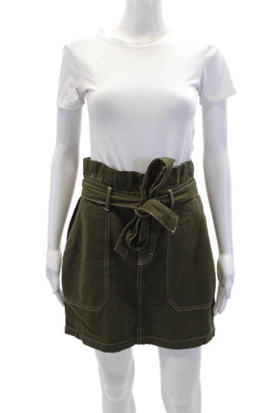 Free People Womens Cotton Ruched Belted A-Line Short Skirt Green Size 8