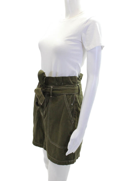 Free People Womens Cotton Ruched Belted A-Line Short Skirt Green Size 8