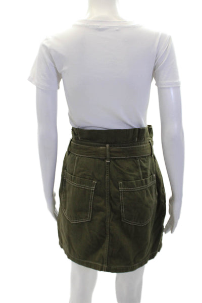 Free People Womens Cotton Ruched Belted A-Line Short Skirt Green Size 8