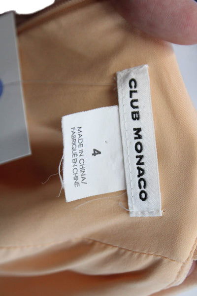 Club Monaco Womens Bow Detail Square Neck Zip Up Sleeveless Dress Orange Size 4