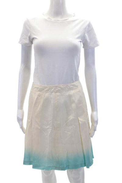 Calvin Klein Womens Lined Silk Ombre Pleated Zip Up Skirt Cream Size 2