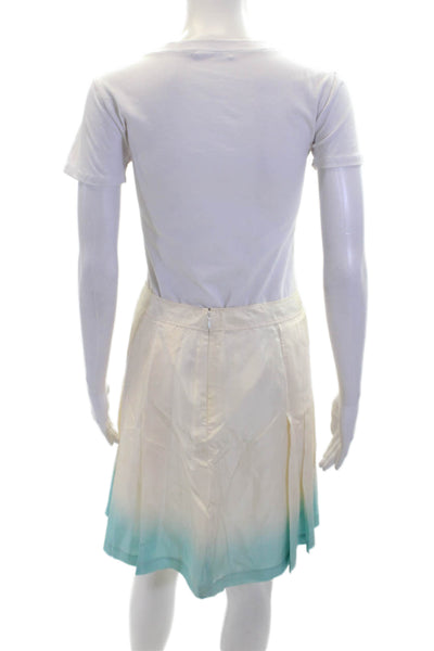 Calvin Klein Womens Lined Silk Ombre Pleated Zip Up Skirt Cream Size 2