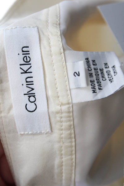 Calvin Klein Womens Lined Silk Ombre Pleated Zip Up Skirt Cream Size 2