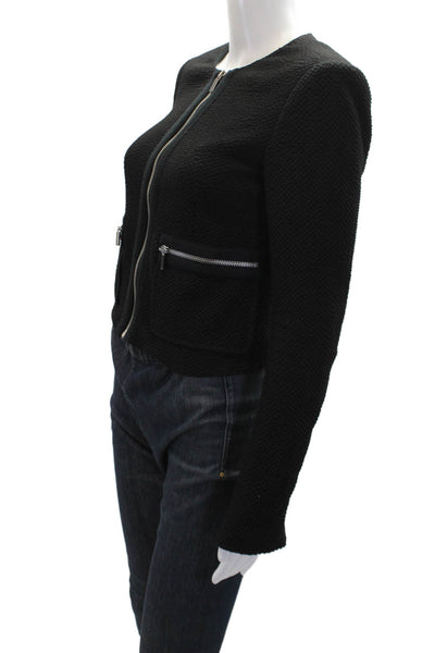 Elizabeth and James Womens Textured Round Neck Zip Up Jacket Black Size 0