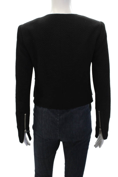 Elizabeth and James Womens Textured Round Neck Zip Up Jacket Black Size 0