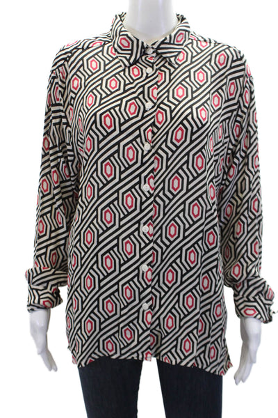 Wild Pony Womens Geometric Print Long Sleeve Button-Down Shirt White Size L