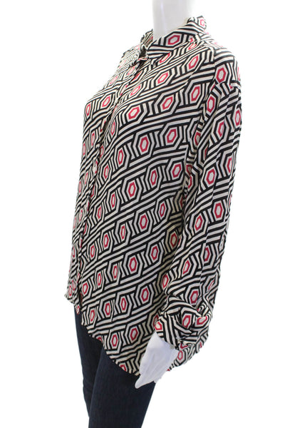 Wild Pony Womens Geometric Print Long Sleeve Button-Down Shirt White Size L