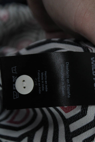 Wild Pony Womens Geometric Print Long Sleeve Button-Down Shirt White Size L