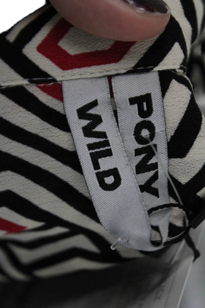 Wild Pony Womens Geometric Print Long Sleeve Button-Down Shirt White Size L