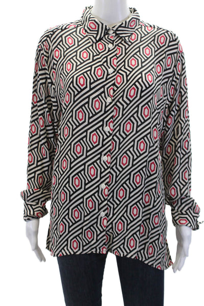 Wild Pony Womens Geometric Print Long Sleeve Button-Down Shirt White Size S