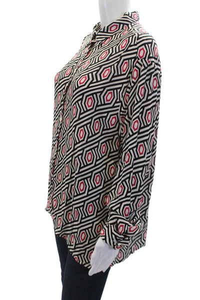 Wild Pony Womens Geometric Print Long Sleeve Button-Down Shirt White Size S