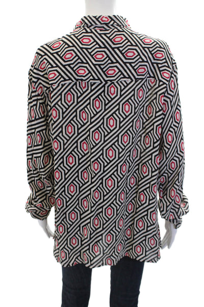 Wild Pony Womens Geometric Print Long Sleeve Button-Down Shirt White Size S